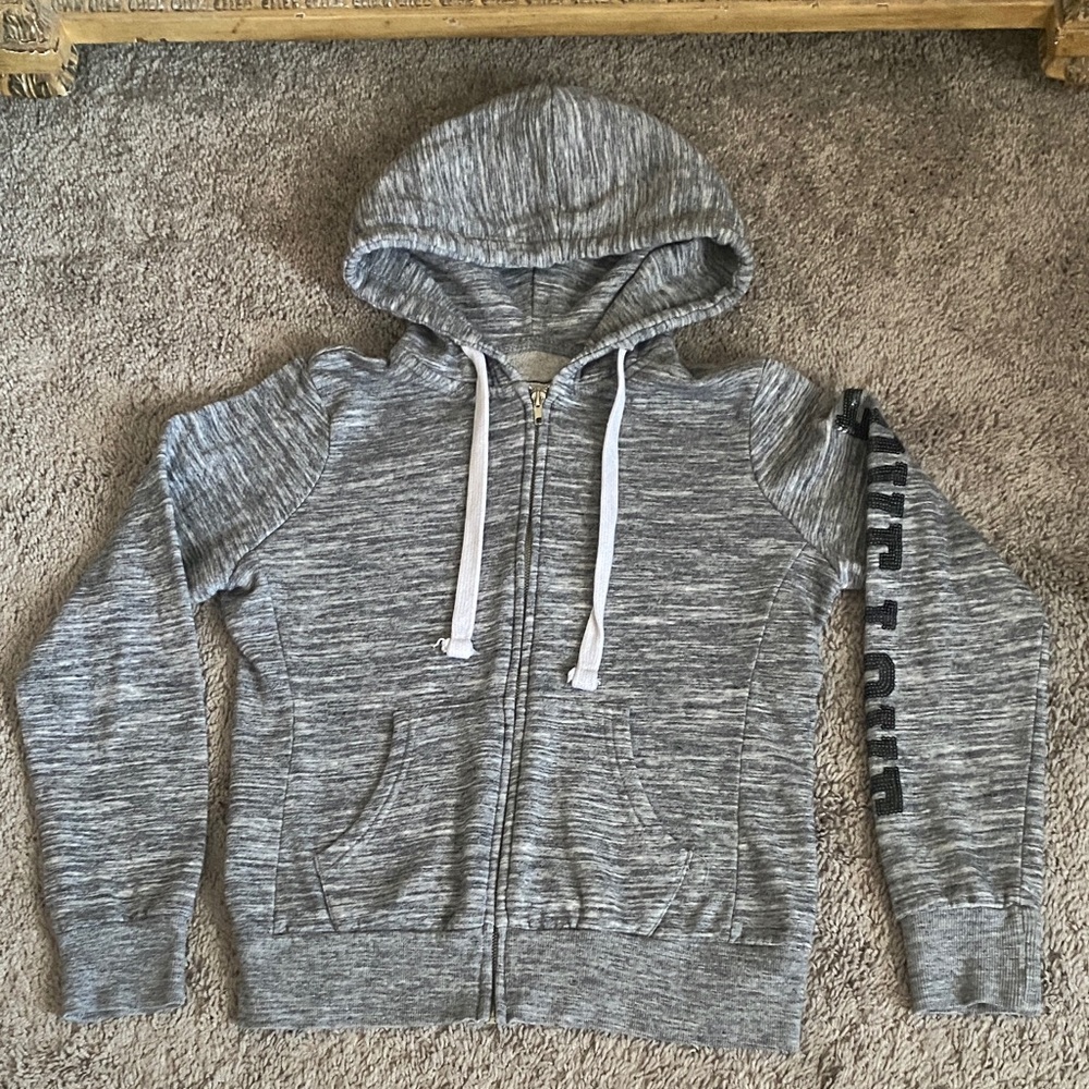 Reflex Gray and Black zip up sweater with Hoodie